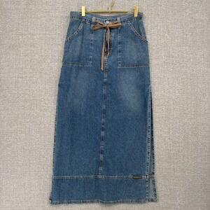 Vth Y2K Lucky Brand Denim Maxi Skirt Women 6 28 Side Slit Tie Waist Boho